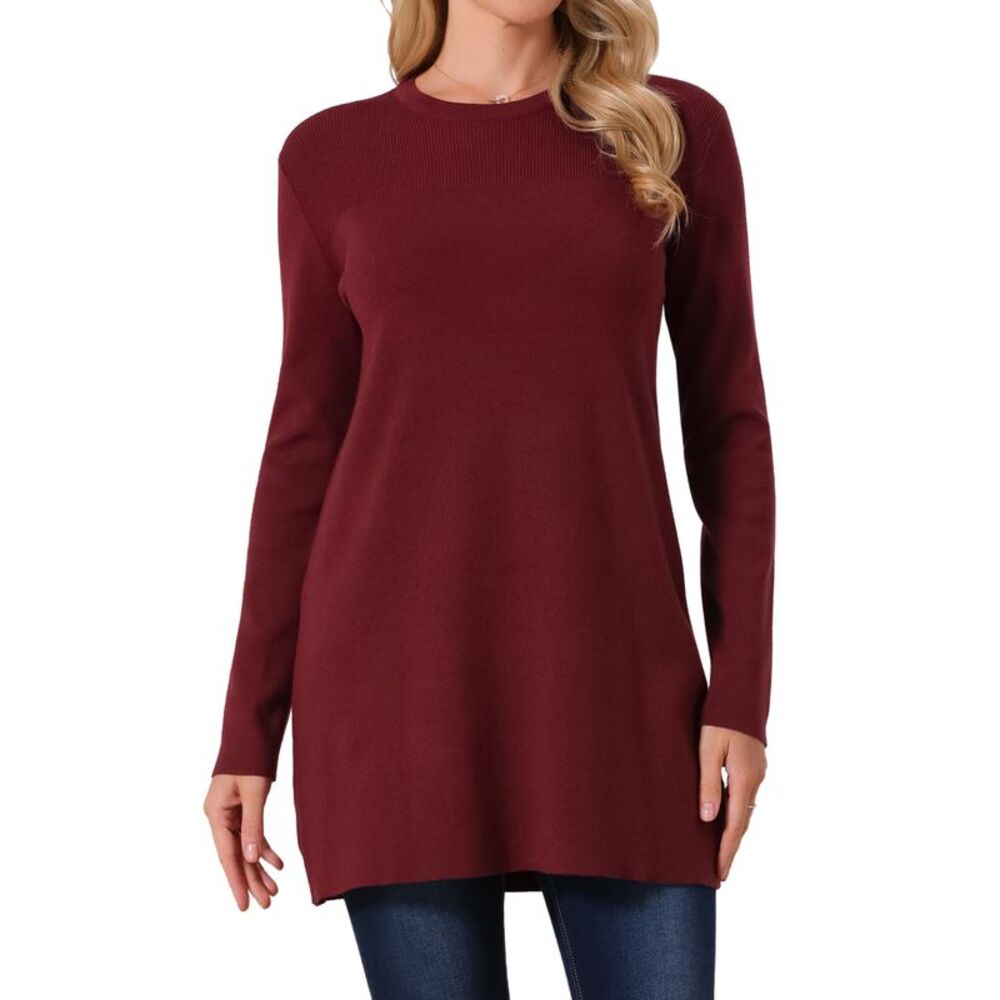 Women Oversized Chunky Knit Long Sleeve Pullover Sweater Fall Top Wine Red